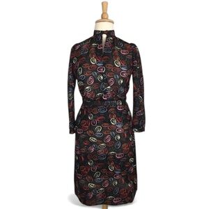 Vintage Top & Skirt Set Women’s XL Keyhole Swirl‎ Print Long Sleeve Midi
